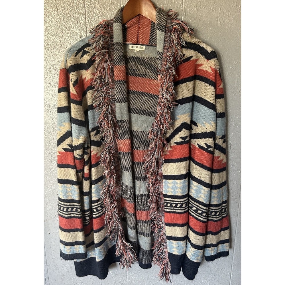 Margeaux & Ellie Southwestern Open Shawl Cardigan Sweater Fringe Size XL